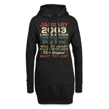Janvier 2003 Anniversaire - Janvier 2003, Janvier 2003 - Sweat-shirt à capuche long Femme - noir - Devant