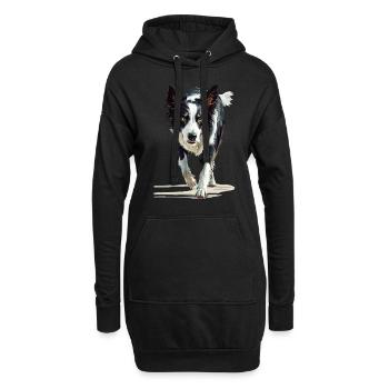 Border Collie - Hoodie-Kleid - Schwarz - Vorne