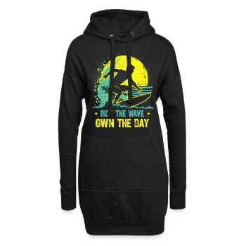 Surfer Ride the Wave – Own the Day Spruch - Hoodie-Kleid - Schwarz - Vorne