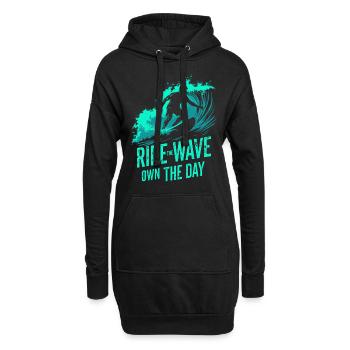 Surfer Ride the Wave – Own the Day Spruch - Hoodie-Kleid - Schwarz - Vorne