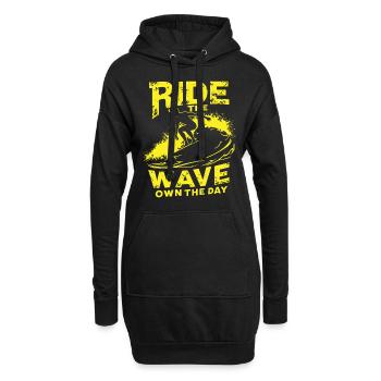 Surfer Ride the Wave – Own the Day Spruch - Hoodie-Kleid - Schwarz - Vorne