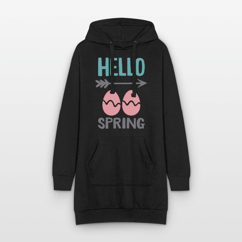 Hello Spring Spring Design with Easter Eggs Hoodie Dress