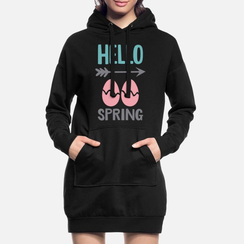 Hello Spring Spring Design with Easter Eggs Hoodie Dress