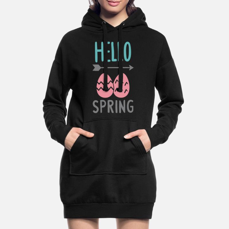 Hello Spring Spring Design with Easter Eggs Hoodie Dress