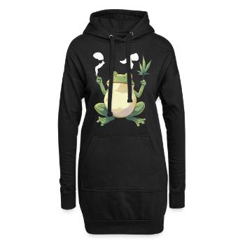 Frosch mit Joint und Cannabisblatt - Weed Frosch - Hoodie-Kleid - Schwarz - Vorne