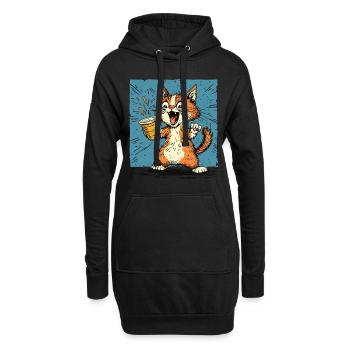 Aufgeregte Katze mit Kaffee im Comic-Stil - Hoodie-Kleid - Schwarz - Vorne