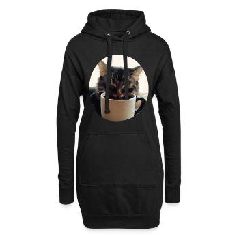 Chat endormi avec tasse à café - Sweat-shirt à capuche long Femme - noir - Devant