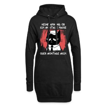 Müde Katze mit Cap – Ich hasse Montage - Hoodie-Kleid - Schwarz - Vorne