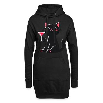 Chat noir heureux avec Martini Illustration - Sweat-shirt à capuche long Femme - noir - Devant