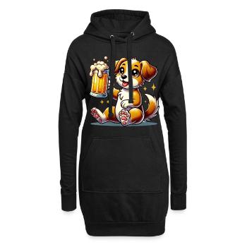 Cute Dog Drinking Beer - Hoodie-Kleid - Schwarz - Vorne