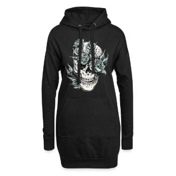 Crâne avec fleur, tête de mort coloré - Sweat-shirt à capuche long Femme - noir - Devant