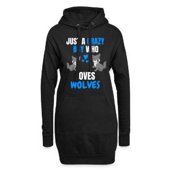 Verrückter Junge Waldtier Lustiges Geschenk Wolf - Hoodie-Kleid - Schwarz - Vorne