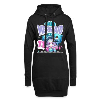 Meerjungfrau 11. Geburtstag Mädchen Kinder - Hoodie-Kleid - Schwarz - Vorne