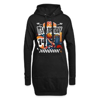 Basketball 14. Geburtstag - Hoodie-Kleid - Schwarz - Vorne