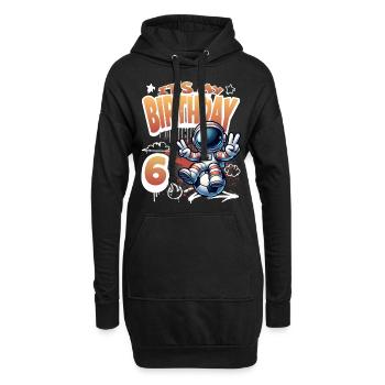 Fußball Astronaut 6. Geburtstag - Hoodie-Kleid - Schwarz - Vorne