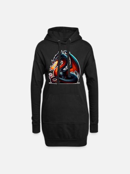Drache - Hoodie-Kleid - Schwarz