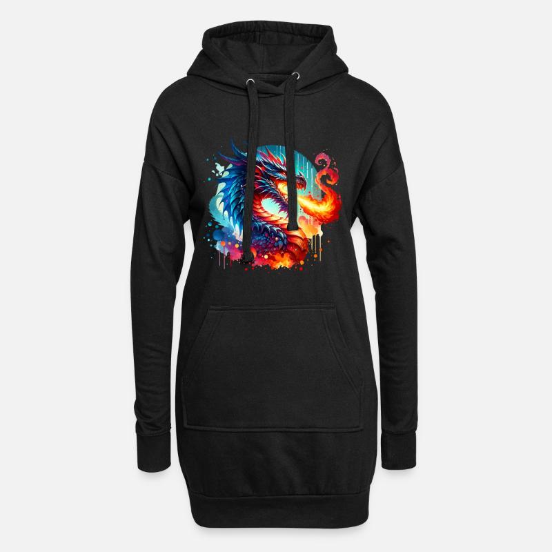 Drache - Hoodie-Kleid - Schwarz