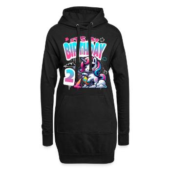 2ème anniversaire Licorne Graffiti Girl - Sweat-shirt à capuche long Femme - noir - Devant