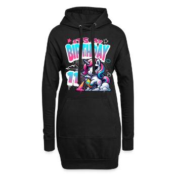 7ème anniversaire Licorne Graffiti Girl - Sweat-shirt à capuche long Femme - noir - Devant