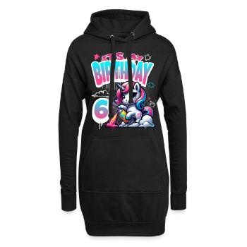 6ème anniversaire licorne graffiti fille - Sweat-shirt à capuche long Femme - noir - Devant