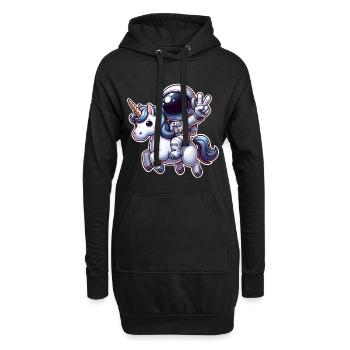 Astronaut reitet auf einem Einhorn - Hoodie-Kleid - Schwarz - Vorne
