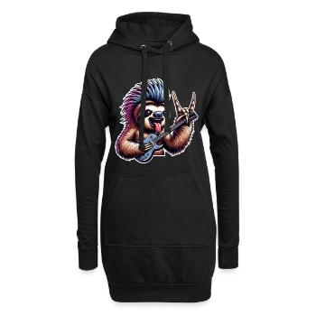 Faultier Rock and Roll Gitarrist - Hoodie-Kleid - Schwarz - Vorne