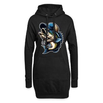 Poisson de pêche avec hameçon à capuchon - Sweat-shirt à capuche long Femme - noir - Devant