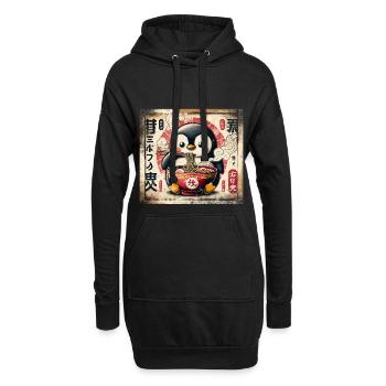 Ramen Pinguin Grunge Poster Style - Hoodie-Kleid - Schwarz - Vorne