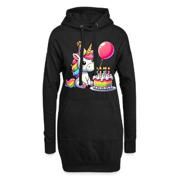 Unicorn Kid Celebrating Birthday - Hoodie-Kleid - Schwarz - Vorne