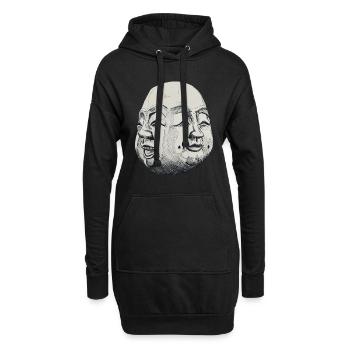 Buddha Kopf vier Gesichter Freude Zufriedenheit - Hoodie-Kleid - Schwarz - Vorne