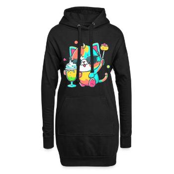 Le chat casual : lunettes de soleil et cocktail - Sweat-shirt à capuche long Femme - noir - Devant