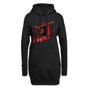 Ein Fußballer in einer dynamischen Aktion mit einem Torschuss. - Hoodie-Kleid - Schwarz - Vorne