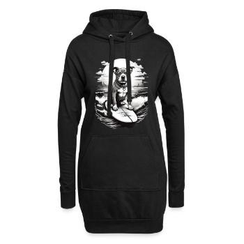Surfer Hund im schwarzen Weiß-Ton - Hoodie-Kleid - Schwarz - Vorne