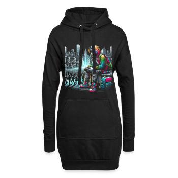 Illustration vibrante du paysage urbain cyberpunk - Sweat-shirt à capuche long Femme - noir - Devant