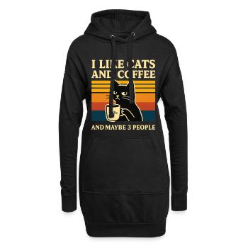 Retro Humor Ich mag Katzen & Kaffee Stubentiger - Hoodie-Kleid - Schwarz - Vorne