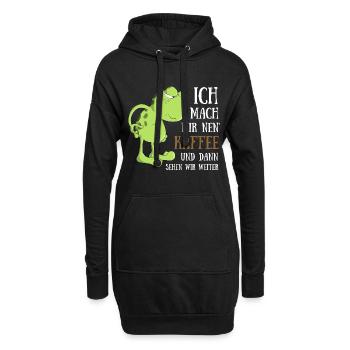 Frosch Kaffee trinken Morgenmuffel Spätaufsteher - Hoodie-Kleid - Schwarz - Vorne