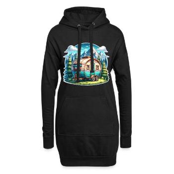 Camping camping-car caravane - Sweat-shirt à capuche long Femme - noir - Devant