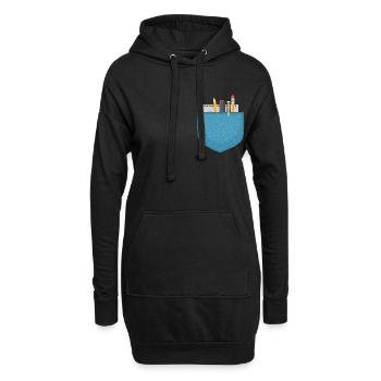 Tasche gefüllt mit Notizbuch, Stift und Bleistiften - Hoodie-Kleid - Schwarz - Vorne