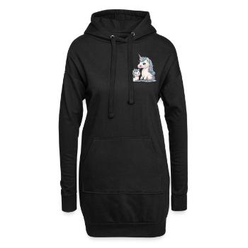 Mama zwei Einhörner großes und kleines Einhorn - Hoodie-Kleid - Schwarz - Vorne