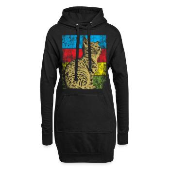 Katze Vintage Retro Katzen Geschenk - Hoodie-Kleid - Schwarz - Vorne
