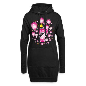 07 7. Geburtstag Mädchen Luftballons Krone Blumen - Hoodie-Kleid - Schwarz - Vorne