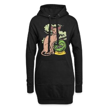 Sphinx Katze mit Kristallkugel I Nacktkatze - Hoodie-Kleid - Schwarz - Vorne