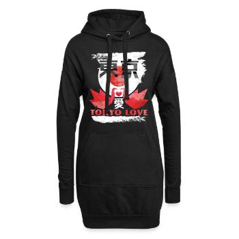 Tokyo-Love, Tokyo-City, Origami-Kraniche - Hoodie-Kleid - Schwarz - Vorne