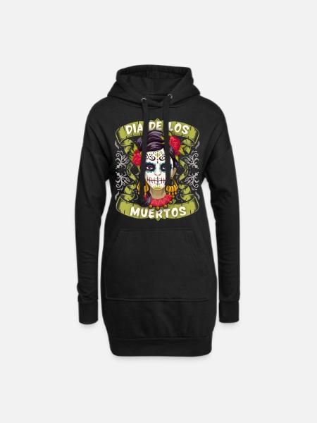 Dia-de-los-Muertos, Mexico Vintage-sugar-skull - Hoodie Dress - black