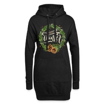 Typographie hivernale Hiver-Magie Pommes de pin d’hiver - Sweat-shirt à capuche long Femme - noir - Devant