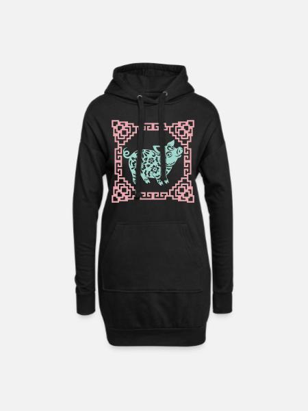 Year of the Pig, Chinese Horoscope China - Hoodie Dress - black