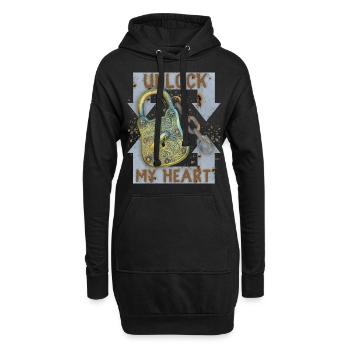 Valentinstag Spruch, Schloss Schlüssel, Liebe-Love - Hoodie-Kleid - Schwarz - Vorne