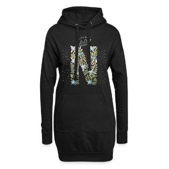 Lettre monogramme N avec couronne, ornement floral - Sweat-shirt à capuche long Femme - noir - Devant