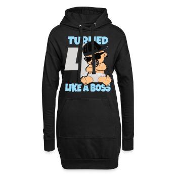 Baby Geburtstag Junge Mädchen 4 Jahre Like a Boss - Hoodie-Kleid - Schwarz - Vorne