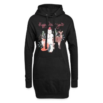 Bonne année avec bonhomme de neige et cerf - Sweat-shirt à capuche long Femme - noir - Devant